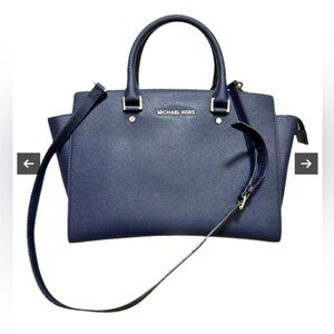 MICHAEL Michael Kors Selma Navy Large Saffiano Leather Satchel Handbag